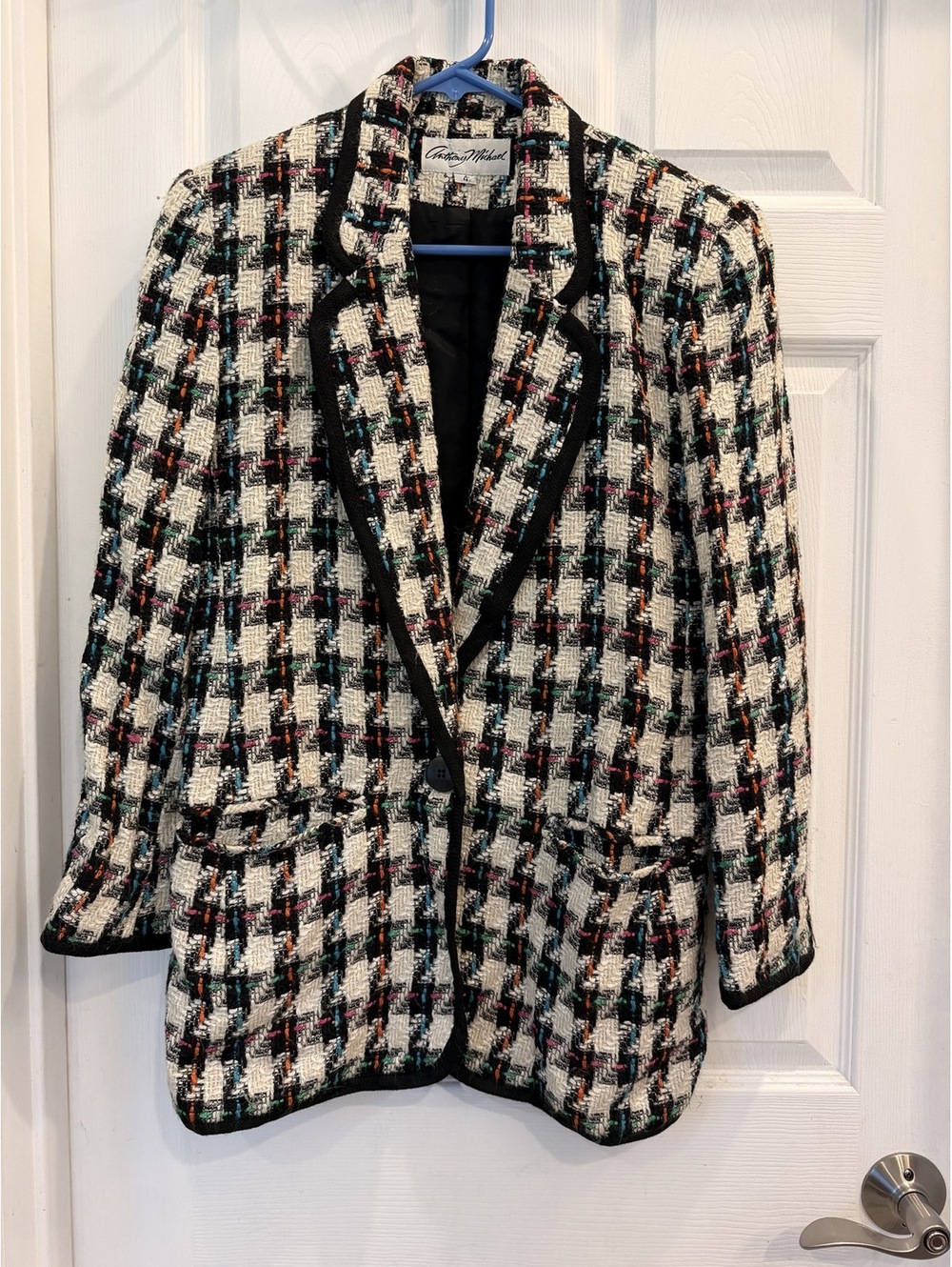 Vintage Anthony Michael Women's Houndstooth Blazer Size 4 Black White Multi
